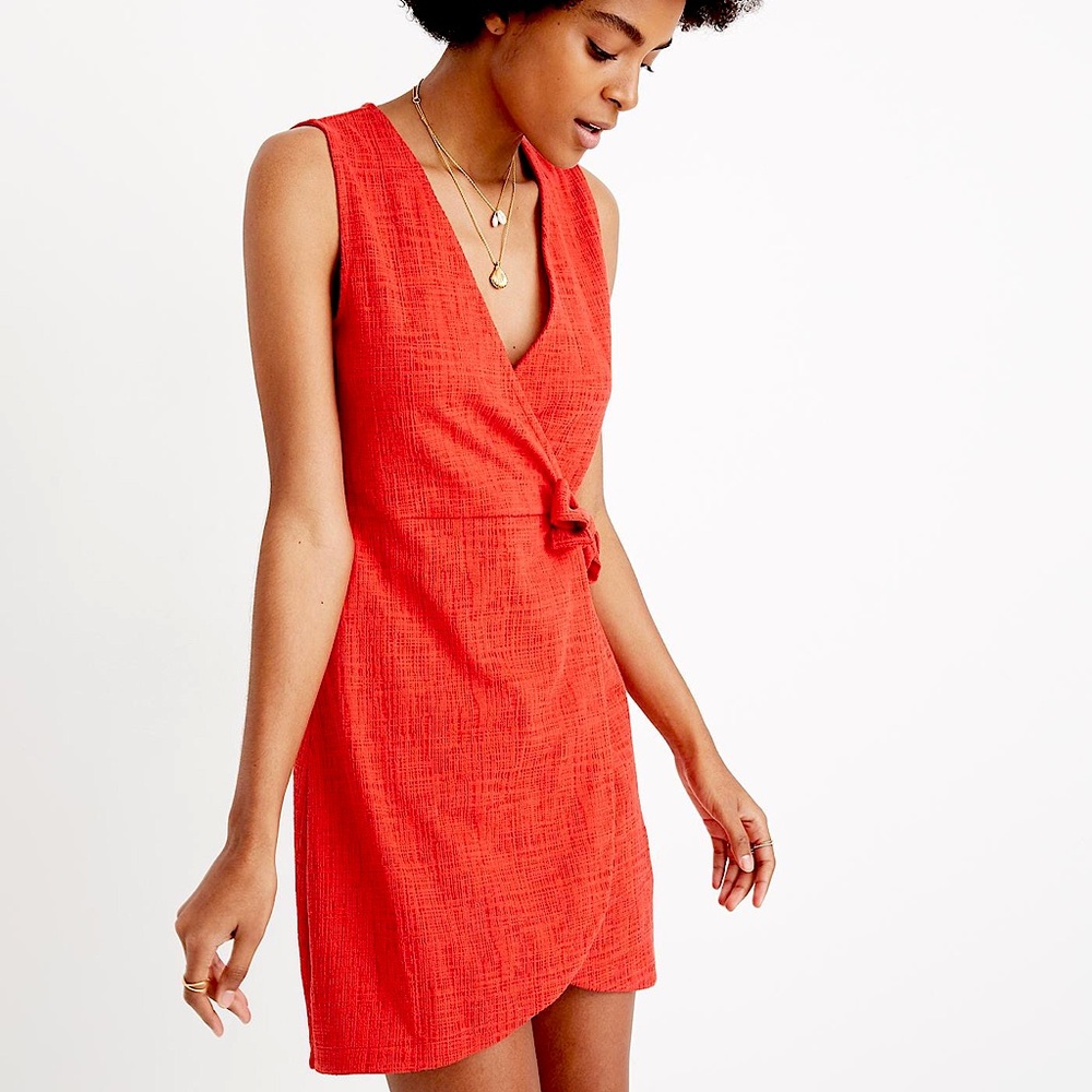 Madewell Red Texture & Thread Side-tie Dress (Size XXS)